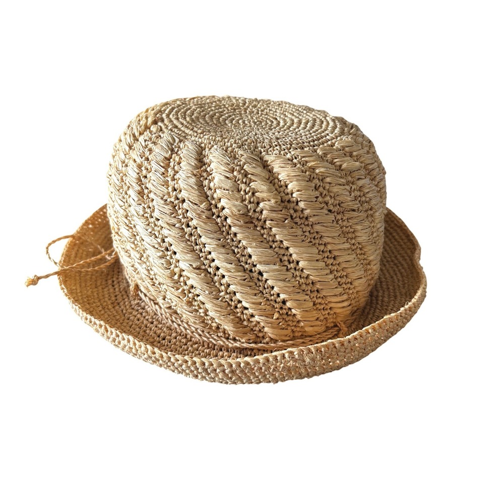 Helen Kaminski Raffia Crochet Cloche Hat Natural Tan Handcrafted Sun Hat